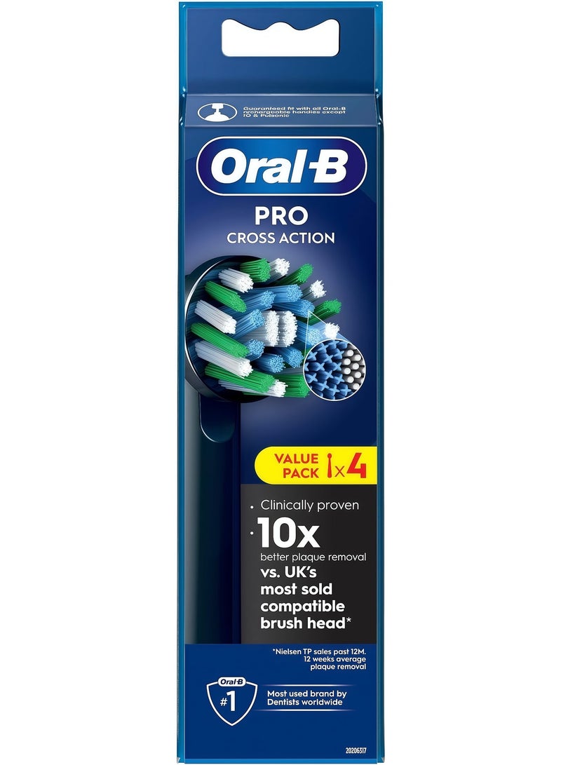 Oral-B Pro Cross Action Electric Toothbrush Head, X-Shape and Angled Bristles for Deeper Plaque Removal, Pack of 4 Toothbrush Heads, Black - Image 1