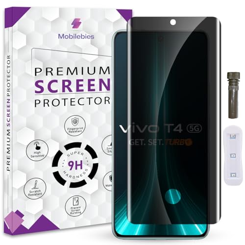 Mobilebies® Advanced HD+ UV Privacy Tempered Glass Screen Protector For Vivo T4 5G (6.77 Inch, Pack of 1) Full Adhesive UV Privacy Curved Screen Guard, Case Friendly with installation kit & Guide - Image 1