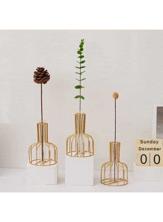 Nordic Style Glass Vase with Metal Rack Stand – Modern Tabletop Plant Holder for Hydroponic Displays and Living Room Decor - Image 3