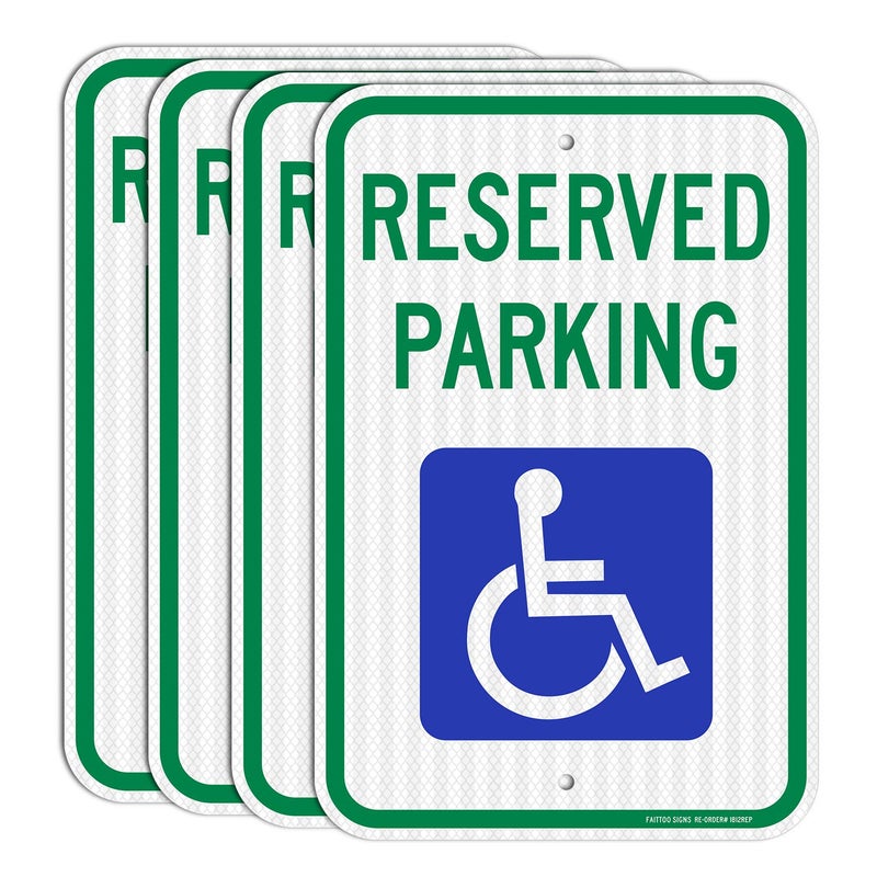 Reserved Parking Signs 4 pack Handicap Parking Sign with Picture of Wheelchair Sign 18 x 12 Engineer Grade Reflective Sheeting Rust Free Aluminum Weather Resistant Waterproof Durable Ink