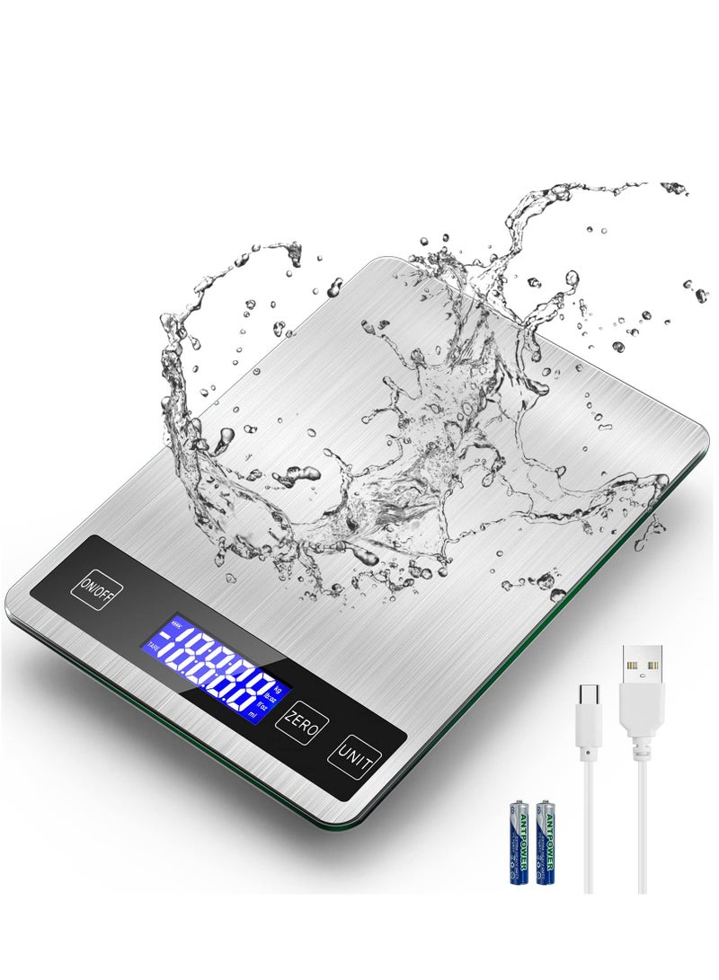 SYOSI ميزان طعام رقمي SYOSI ميزان مطبخ 33Ib15kg ميزان مطبخ بشاشة LED 1جرام 0.1أوقية تدرج دقيق وزن رقمي بالجرام والأوقية ميزان طعام قابل لإعادة الشحن عبر USB باللون الفضي - Image 1