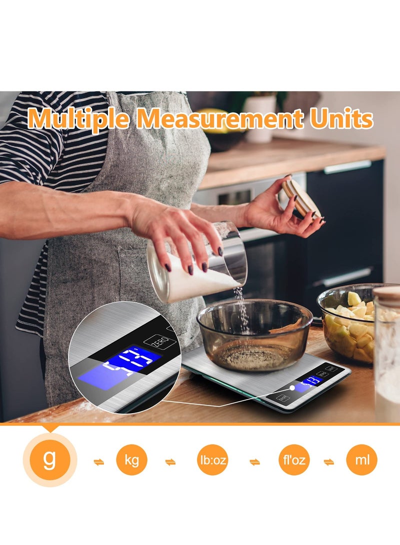 SYOSI ميزان طعام رقمي SYOSI ميزان مطبخ 33Ib15kg ميزان مطبخ بشاشة LED 1جرام 0.1أوقية تدرج دقيق وزن رقمي بالجرام والأوقية ميزان طعام قابل لإعادة الشحن عبر USB باللون الفضي - Image 5