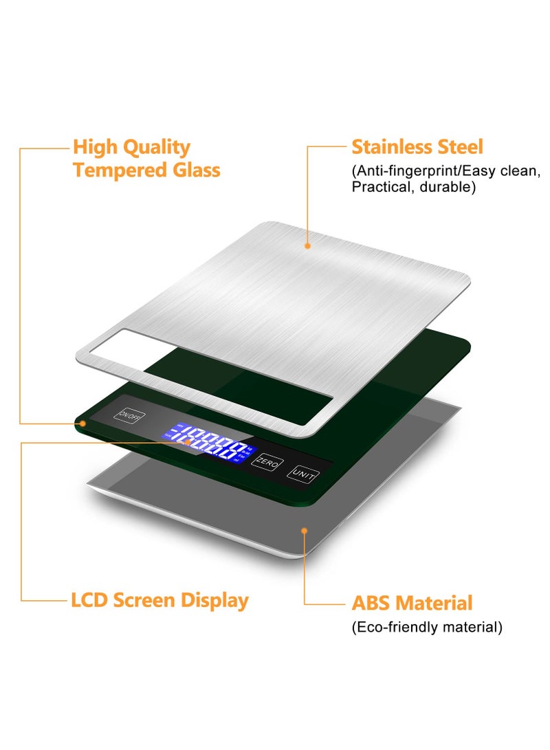 SYOSI ميزان طعام رقمي SYOSI ميزان مطبخ 33Ib15kg ميزان مطبخ بشاشة LED 1جرام 0.1أوقية تدرج دقيق وزن رقمي بالجرام والأوقية ميزان طعام قابل لإعادة الشحن عبر USB باللون الفضي - Image 4