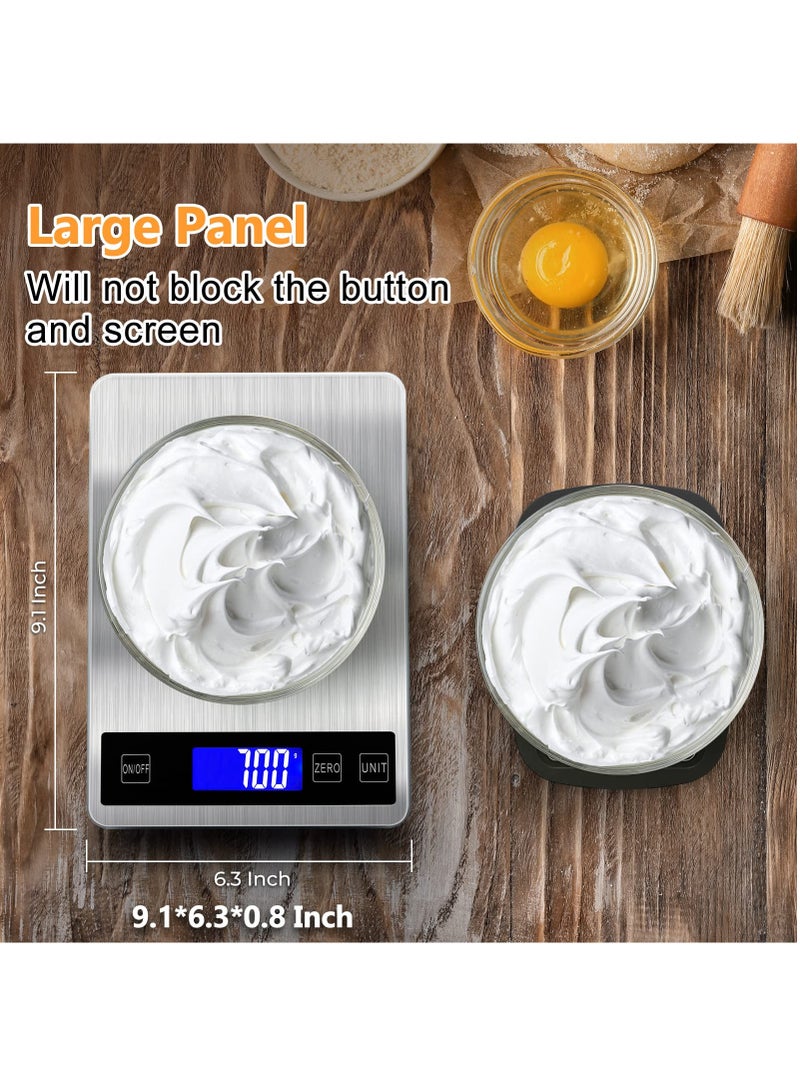 SYOSI ميزان طعام رقمي SYOSI ميزان مطبخ 33Ib15kg ميزان مطبخ بشاشة LED 1جرام 0.1أوقية تدرج دقيق وزن رقمي بالجرام والأوقية ميزان طعام قابل لإعادة الشحن عبر USB باللون الفضي - Image 3