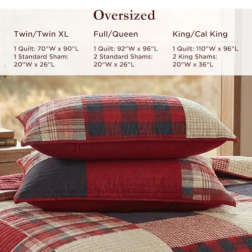 Woolrich John Rich & Bros. Woolrich Sunset Reversible Quilt Set - Cottage Styling Reversed to Solid Color, All Season Lightweight Coverlet, Cozy Bedding Layer, Matching Shams, Oversized Full/Queen, Plaid Red 3 Piece - Image 5