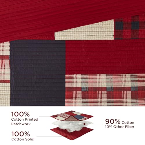 Woolrich John Rich & Bros. Woolrich Sunset Reversible Quilt Set - Cottage Styling Reversed to Solid Color, All Season Lightweight Coverlet, Cozy Bedding Layer, Matching Shams, Oversized Full/Queen, Plaid Red 3 Piece - Image 3