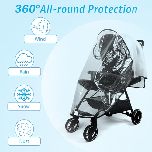 Mkobon Clear Stroller Rain Cover, Universal Stroller Cover Breathable, Foldable Travel Weather Shield, Waterproof Windproof Baby Stroller Accessories for Trip Use, Daily Walks - Image 4