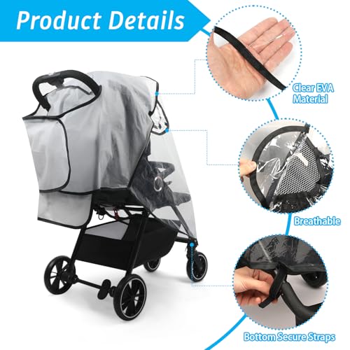 Mkobon Clear Stroller Rain Cover, Universal Stroller Cover Breathable, Foldable Travel Weather Shield, Waterproof Windproof Baby Stroller Accessories for Trip Use, Daily Walks - Image 3