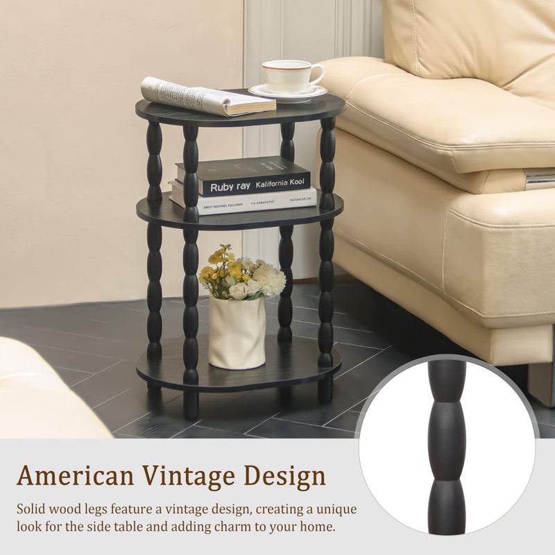MaxSmeo Black Side Table with Charging Station, 3-Tier Small Oval End Table with USB Ports and Outlet, Modern Night Stand Wood Accent Table for Living Room, Bedroom, Black - Image 5