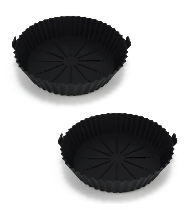 RoarCraft 2 Pack Air Fryer Silicone Pots Air Fryer Silicone Liners Reusable Non Stick Oven Accessories Food Safe Air Fryer Oven Basket with Mitts Dishwasher Safe for 35QT Black 2 95 - Image 1