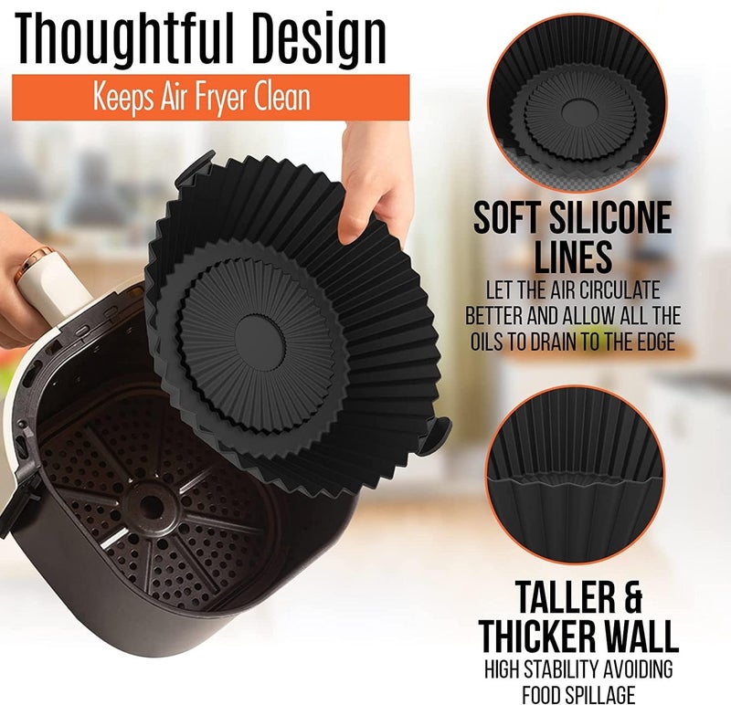 RoarCraft 2 Pack Air Fryer Silicone Pots Air Fryer Silicone Liners Reusable Non Stick Oven Accessories Food Safe Air Fryer Oven Basket with Mitts Dishwasher Safe for 35QT Black 2 95 - Image 5