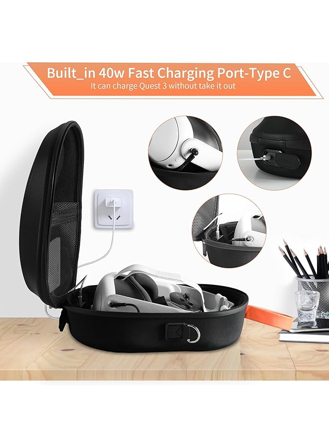 erorex Carrying Case With Magnetic Charging Port For Meta Quest 3 Accessories Hard Travel Case For Oculus Quest 3 All In One VR Headset And Controllers Quest 3 Backpack Portable Storage Bag  - Image 3