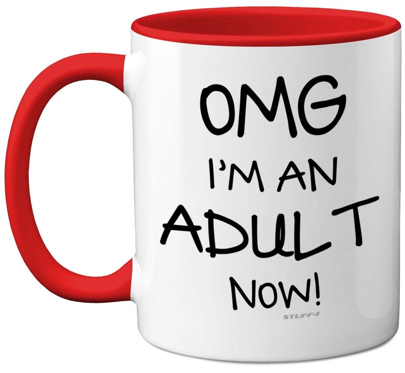 Stuff4 18th Birthday Presents for Girls or Boys  OMG Im an Adult Mug Fun Mug Gifts for Adult Son or Daughter Perfect 18th Birthday Red Handle Great Presents 18 Year Olds from