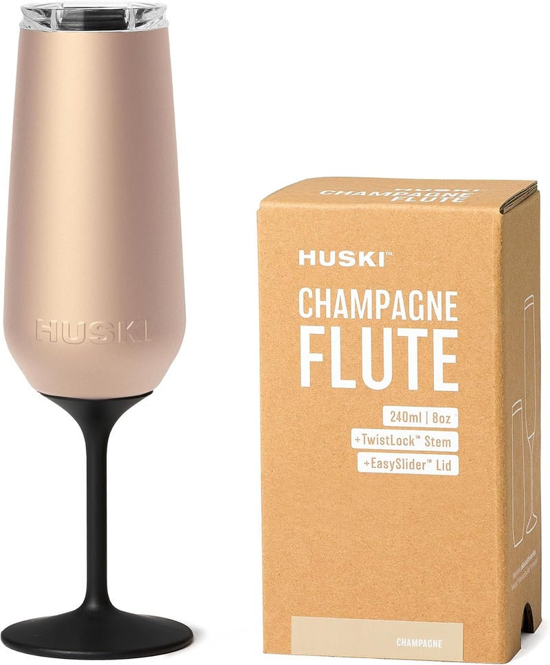 Huski Champagne Flute | NEW | Award-winning Design with Detachable Stem | Premium Stainless Steel Champagne Glass with Lid | Triple Insulated Tumbler | 8oz Capacity | Great Gift (Champagne) - Image 1
