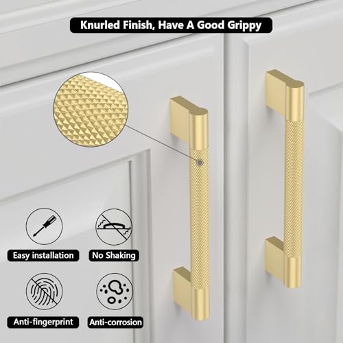 Coinkoly 10 Pack 33496mm Gold Handles for Cabinets Kitchen Brushed Gold Cabinet Pulls Knurled Cabinet Hardware Drawer Pulls for Cupboard - Image 3