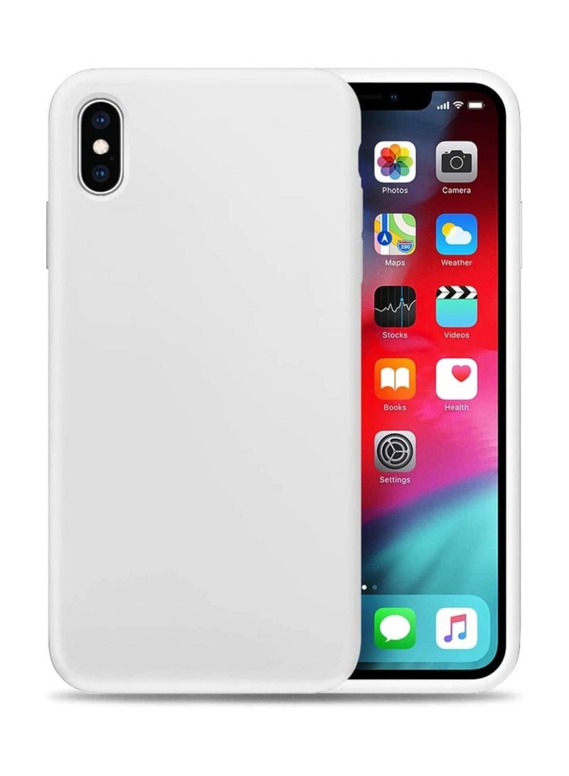 غطاء حماية كامل للجسم من السيليكون السائل الناعم لهاتف iPhone XS Max، غطاء مطاطي مقاوم للصدمات بلمسة نهائية غير لامعة، بطانة ناعمة من الألياف الدقيقة، غطاء خلفي رفيع (iPhone XS Max، أبيض) - Image 1