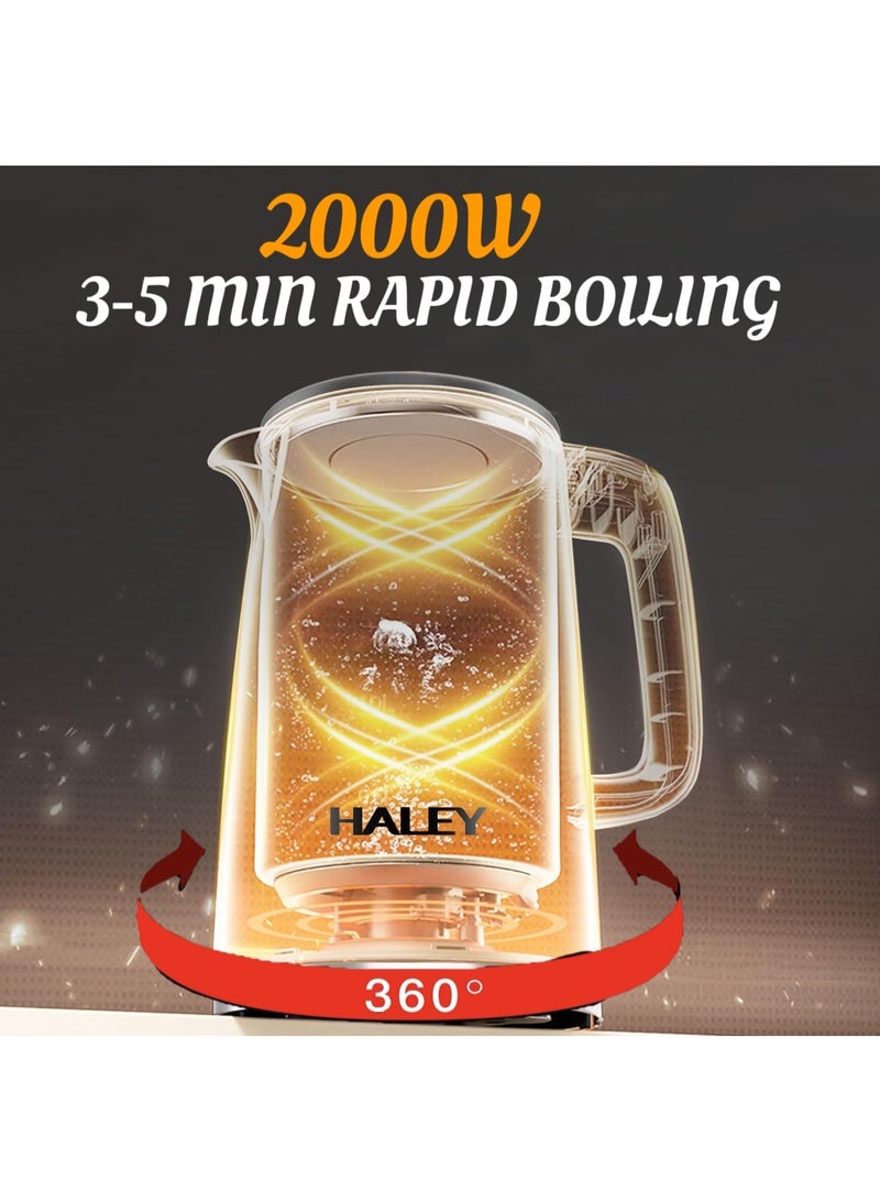 Haley غلاية كهربائية هالي 2-3 لتر، 2000 وات، هيكل داخلي من الفولاذ المقاوم للصدأ 304، غلاية ماء ساخن (3 لتر) - Image 3