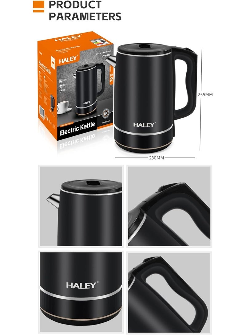 Haley غلاية كهربائية هالي 2-3 لتر، 2000 وات، هيكل داخلي من الفولاذ المقاوم للصدأ 304، غلاية ماء ساخن (3 لتر) - Image 5