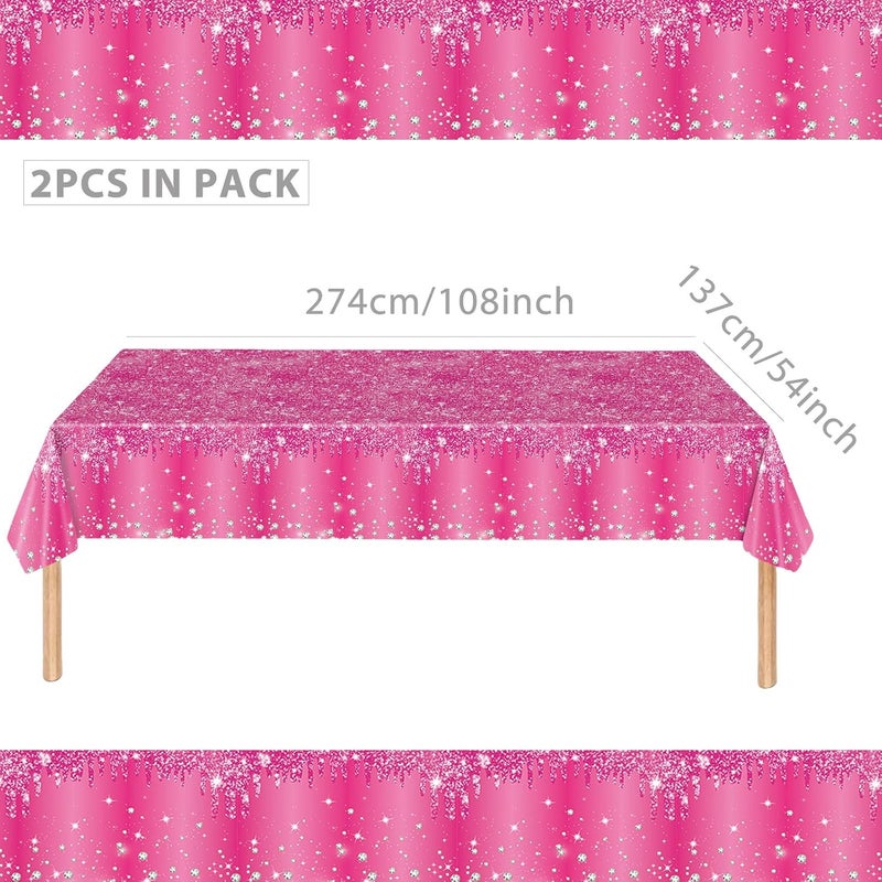 Mienocol 2pcs Hot Pink Table Cloth Party Disposable Tablecloths,137 x274cm Shiny Glitter Diamond Rose Red Party Rectangular Dining Table Cover for Baby Shower,Wedding,Birthday,Girls Party Table Décor - Image 2
