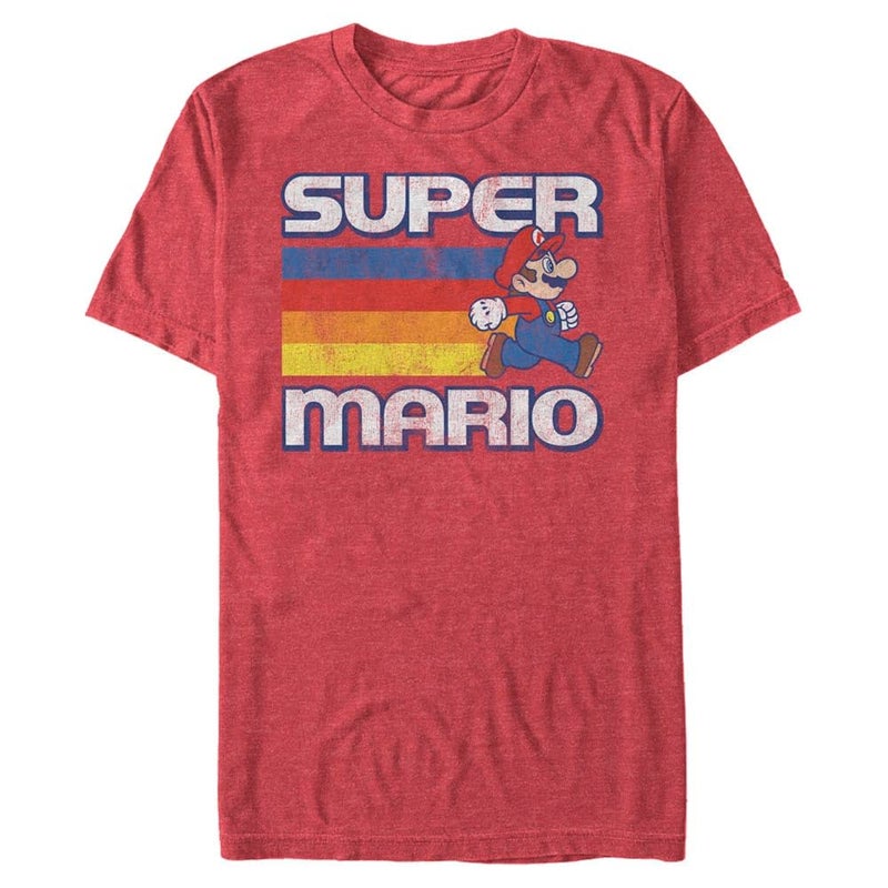 Nintendo Mens Super Mario Running Retro Stripe T-Shirt, Red Heather, X-Large US - Image 1