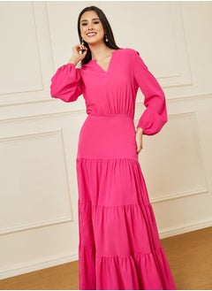 Solid Cuffed Sleeve Tiered Maxi Dress - pzsku/Z5AE93982FCFBDCBCCB61Z/45/_/1710417857/1742da35-38a7-4841-a9f3-d9eb6ca97c2a