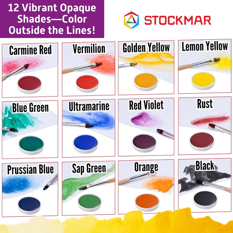 STOCKMAR Opaque Color Box - Set of 12 paints, Includes Opaque White Paint Tube, Brush, and Palette- Waldorf Art Supplies - Image 4