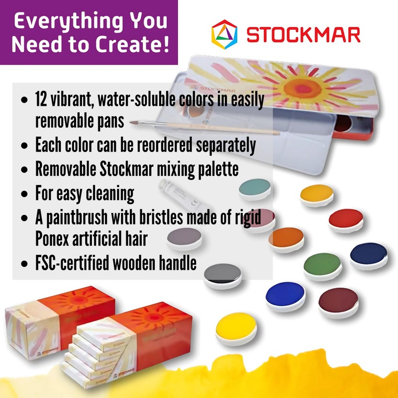 STOCKMAR Opaque Color Box - Set of 12 paints, Includes Opaque White Paint Tube, Brush, and Palette- Waldorf Art Supplies - Image 3