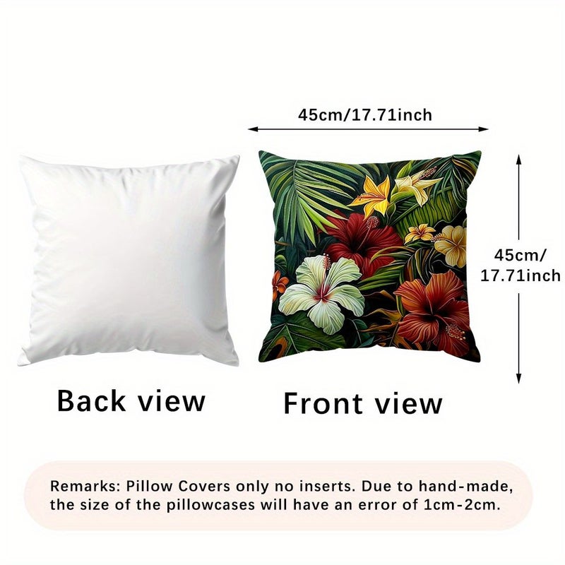 1pc Tropical Plants And Flowers Print Throw Pillow Cover Peach Skin Velvet Sofa Pillowcase 17.72x17.72 Inch - Image 3