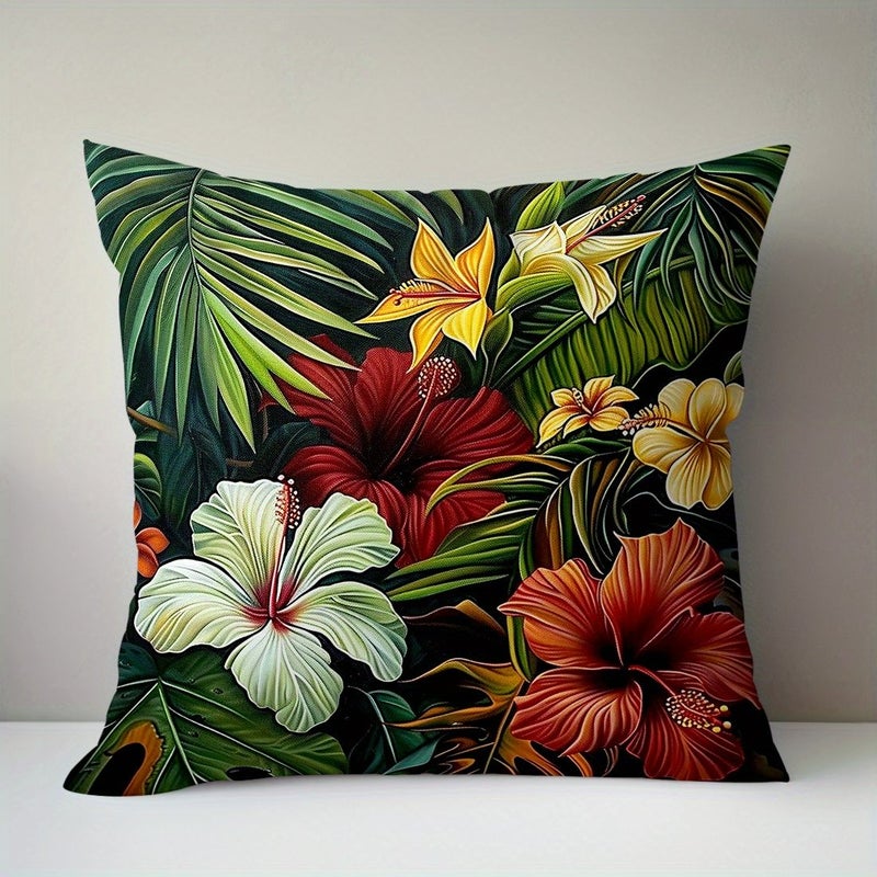 1pc Tropical Plants And Flowers Print Throw Pillow Cover Peach Skin Velvet Sofa Pillowcase 17.72x17.72 Inch - Image 4