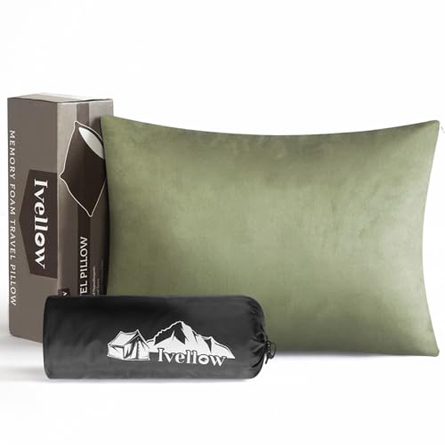 Ivellow Memory Foam Travel Pillow Compressible Camping Pillow for Sleeping Shredded Memory Foam Pillow Compact Firm Supportive Travel Pillow for Adults Kids Outdoor Hiking Essential Gear GreenS - Image 1