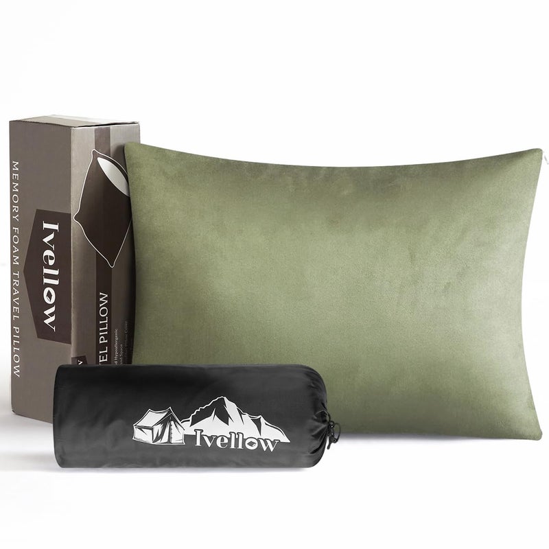 Ivellow Memory Foam Travel Pillow Compressible Camping Pillow for Sleeping Shredded Memory Foam Pillow Compact Firm Supportive Travel Pillow for Adults Kids Outdoor Hiking Essential Gear GreenS - Image 2
