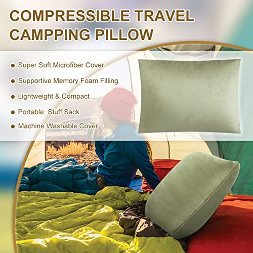 Ivellow Memory Foam Travel Pillow Compressible Camping Pillow for Sleeping Shredded Memory Foam Pillow Compact Firm Supportive Travel Pillow for Adults Kids Outdoor Hiking Essential Gear GreenS - Image 3