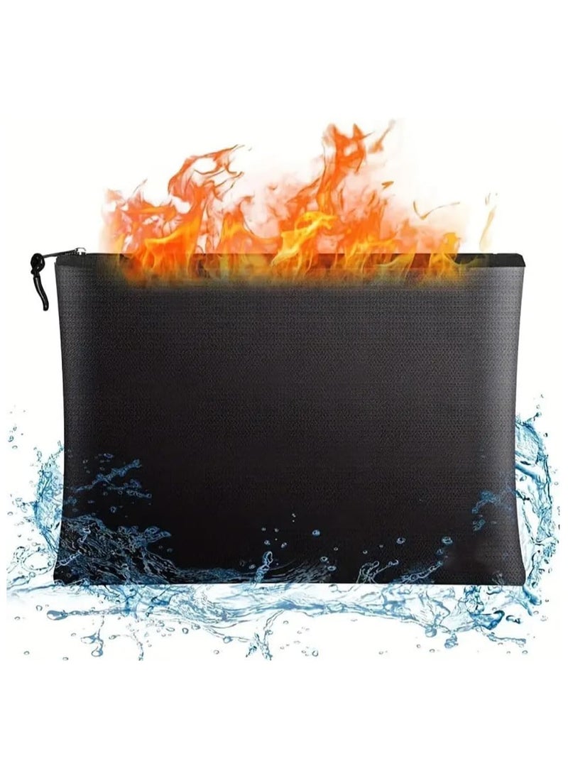 Rubik - Fireproof Bag with Zipper for A4 Documents, Money, Passport and Tablet, Silicone Coated Fiberglass Safe Storage Large Bag (13.39 x 9.64 Inch) Black - Image 1