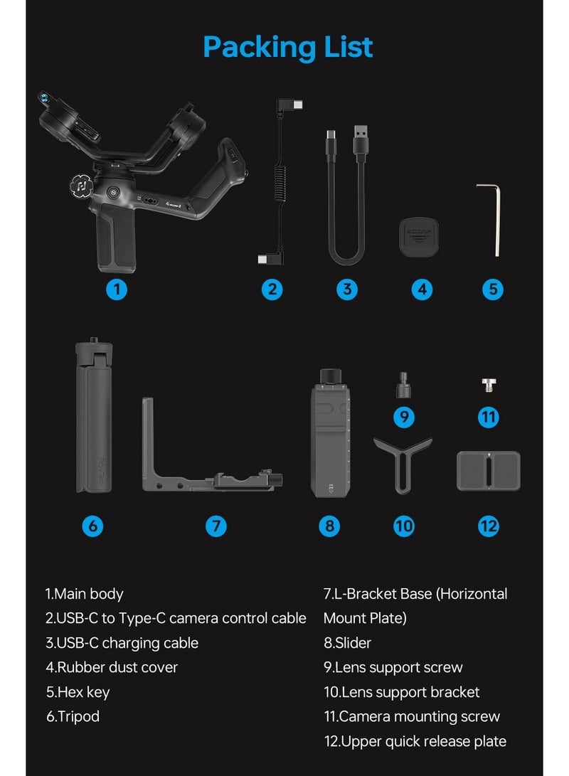 FeiyuTech SCORP 3 Camera Gimbal Stabilizer – 7.72lbs Payload, Detachable Handle, Built-in AI Tracking, Professional Handheld Gimbal for Sony/Canon/Nikon/Fujifilm/Panasonic, Native Vertical Shooting - Image 2