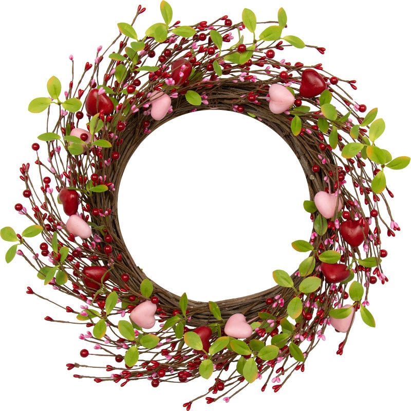 JFLORU Valentines Day Wreaths for Front Door 20 Inch Valentines Day Wreath Valentine Door Wreath with Pink Red Hearts and Berries Valentines Day Gifts Anniversary Wedding Decorations