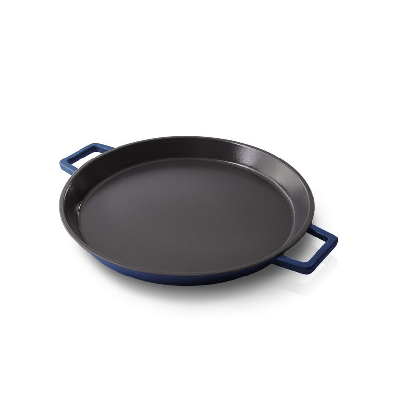 Dash Zakarian by Dash 13 Inch Nonstick Cast Iron Dual Handle Pan, Titanium Ceramic Coated Frying Pan, Blue - Image 1