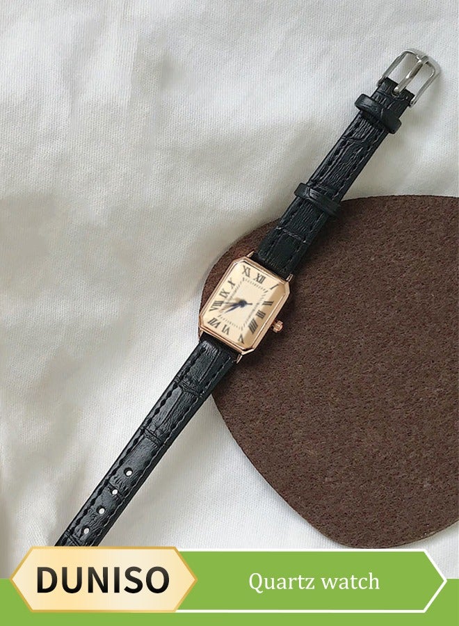 DUNISO Quartz watch, women's Roman numeral square wristwatch with PU leather strap, suitable for daily use, business, gatherings, black  - Image 1