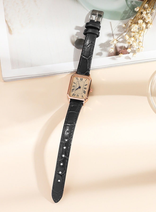 DUNISO Quartz watch, women's Roman numeral square wristwatch with PU leather strap, suitable for daily use, business, gatherings, black  - Image 5