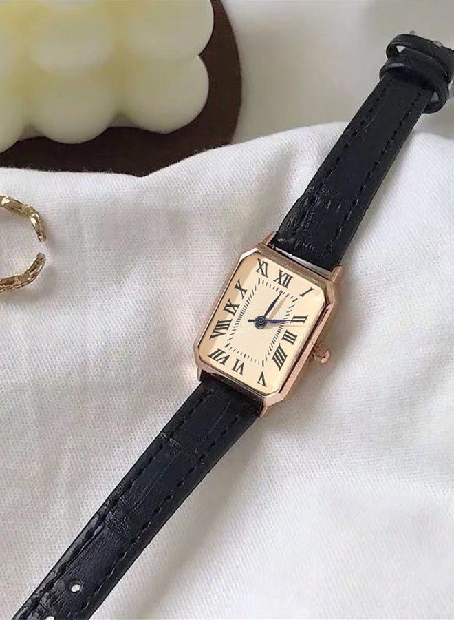 DUNISO Quartz watch, women's Roman numeral square wristwatch with PU leather strap, suitable for daily use, business, gatherings, black  - Image 4