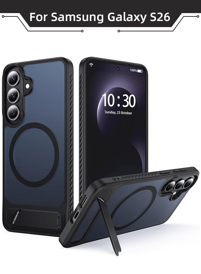 Magnetic Case for Samsung Galaxy S26, [Strong N52 Magnetic Compatibility][12FT Military Drop Protection][Adjustable Hidden Kickstand] Translucent Matte Drop Protection Phone Case for Galaxy S26 6.3 inch, Black - Image 1