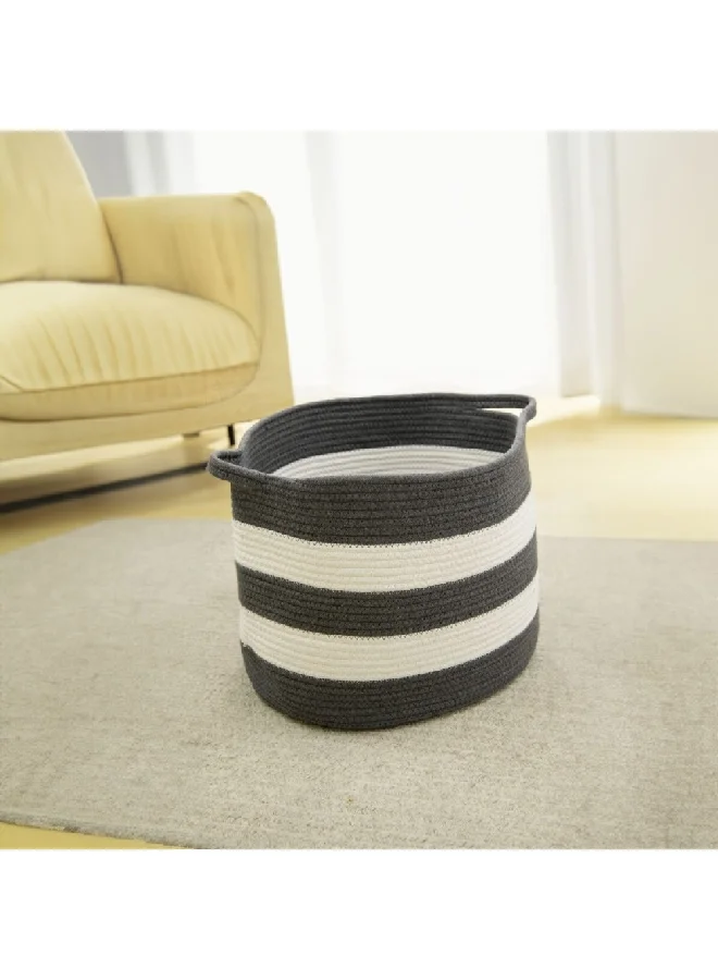 HoneyBee Open Top Design Cotton Laundry Hamper with Handle White and Grey 36 x 32.5 x 40 cm SB0502A