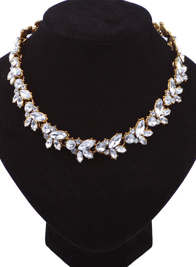 NIBEMINENT Luxury Flash Drill Leaf Temperament Short Collar Necklace Gold/Clear