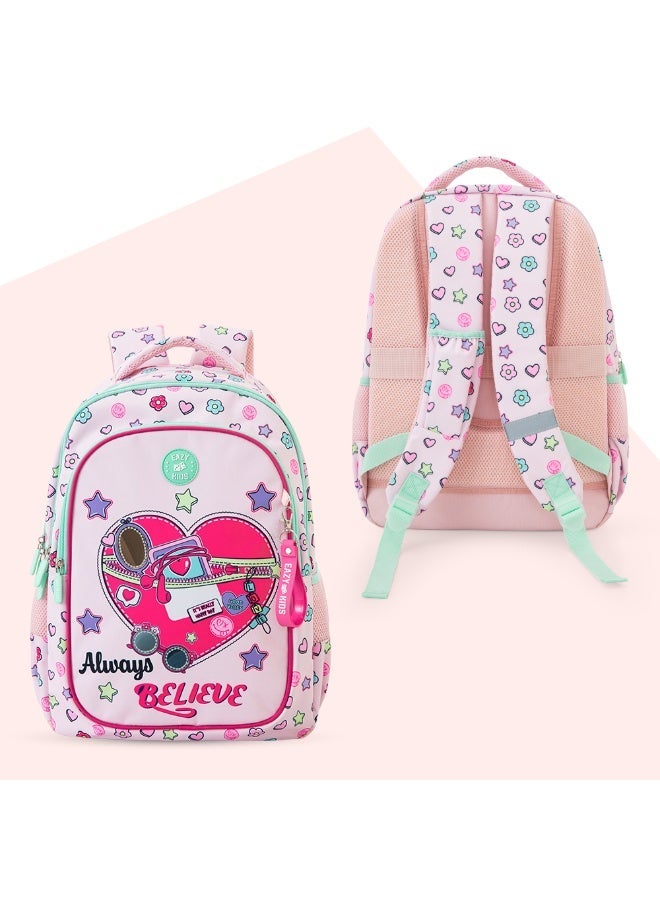 Eazy Kids Personalized 17”School Bag Set of 3- Backpack, Lunch Bag & Pencil Case,Laptop Compartment -Always Believe - Pink - Image 5
