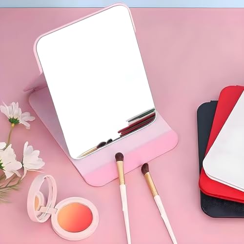 ONICORN Folding Makeup Mirror - Portable Small Size PU Leather Travel Mirror, Exquisite HD Round Edge Corner Glass, Adjustable Angle Vanity Mirror With Stand (Pink Pack of 1),Tabletop - Image 4