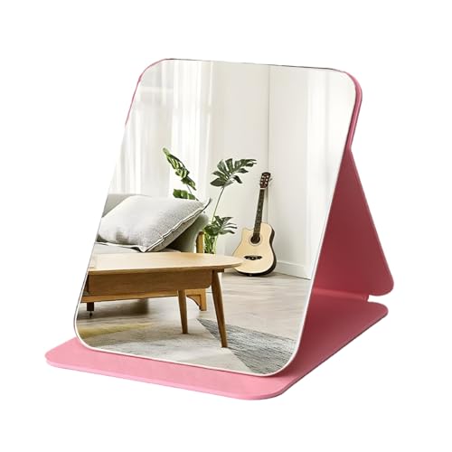 ONICORN Folding Makeup Mirror - Portable Small Size PU Leather Travel Mirror, Exquisite HD Round Edge Corner Glass, Adjustable Angle Vanity Mirror With Stand (Pink Pack of 1),Tabletop - Image 1