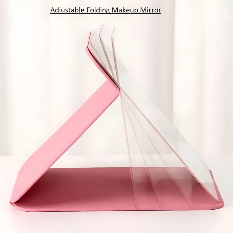 ONICORN Folding Makeup Mirror - Portable Small Size PU Leather Travel Mirror, Exquisite HD Round Edge Corner Glass, Adjustable Angle Vanity Mirror With Stand (Pink Pack of 1),Tabletop - Image 5