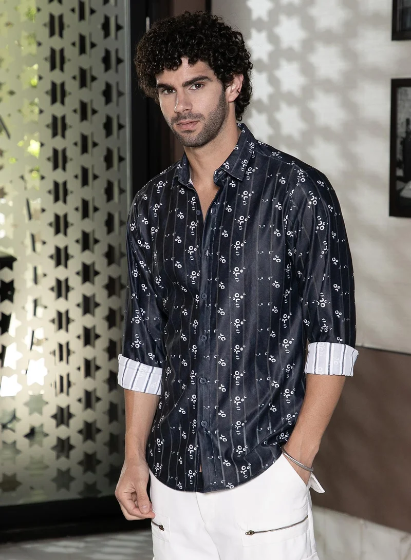 CAHOOT  Men's Onyx Black Ditsy Imprint Shirt for Men | Best Price UAE