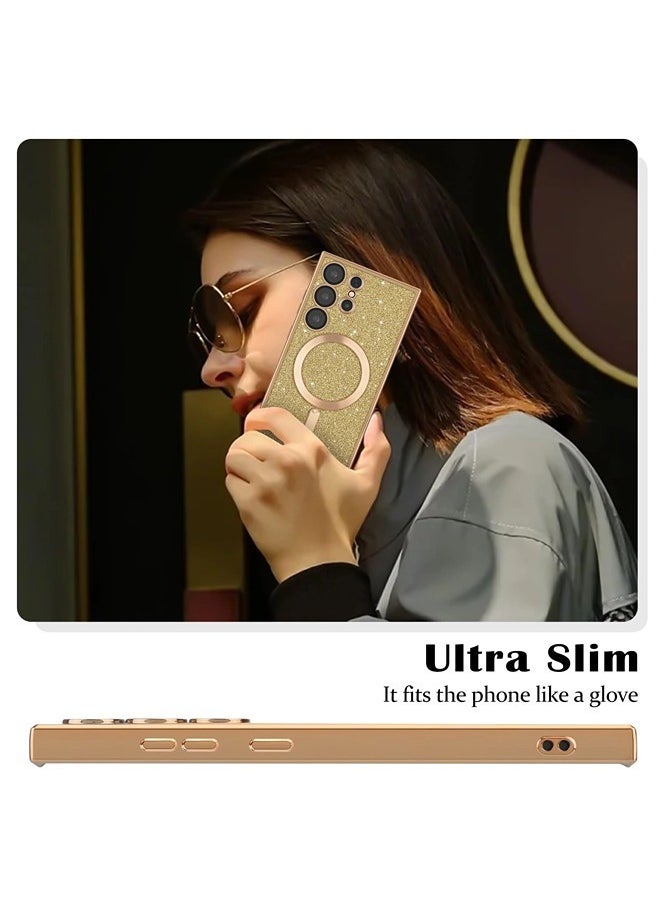 ShebSheb - for Samsung Galaxy S22 Ultra Case Glitter, Clear Magnetic Phone Cases with Camera Lens Protector [Compatible with MagSafe] Bling Sparkle Plating Soft TPU Slim ShockProof Protective Cover - Image 1