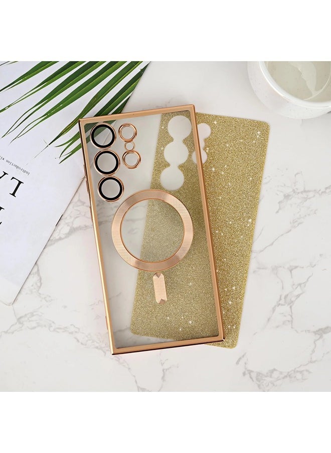 ShebSheb - for Samsung Galaxy S22 Ultra Case Glitter, Clear Magnetic Phone Cases with Camera Lens Protector [Compatible with MagSafe] Bling Sparkle Plating Soft TPU Slim ShockProof Protective Cover - Image 1