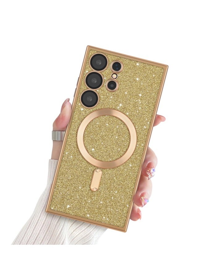 ShebSheb - for Samsung Galaxy S22 Ultra Case Glitter, Clear Magnetic Phone Cases with Camera Lens Protector [Compatible with MagSafe] Bling Sparkle Plating Soft TPU Slim ShockProof Protective Cover - Image 1